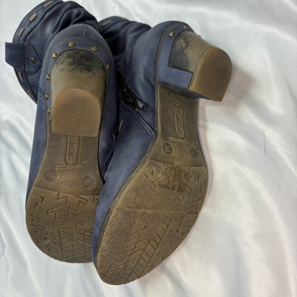 Rieker Women’s 38 Blue Heeled Boots Cowboy Western Style  Winter Lined Warm Cute - Picture 8 of 9